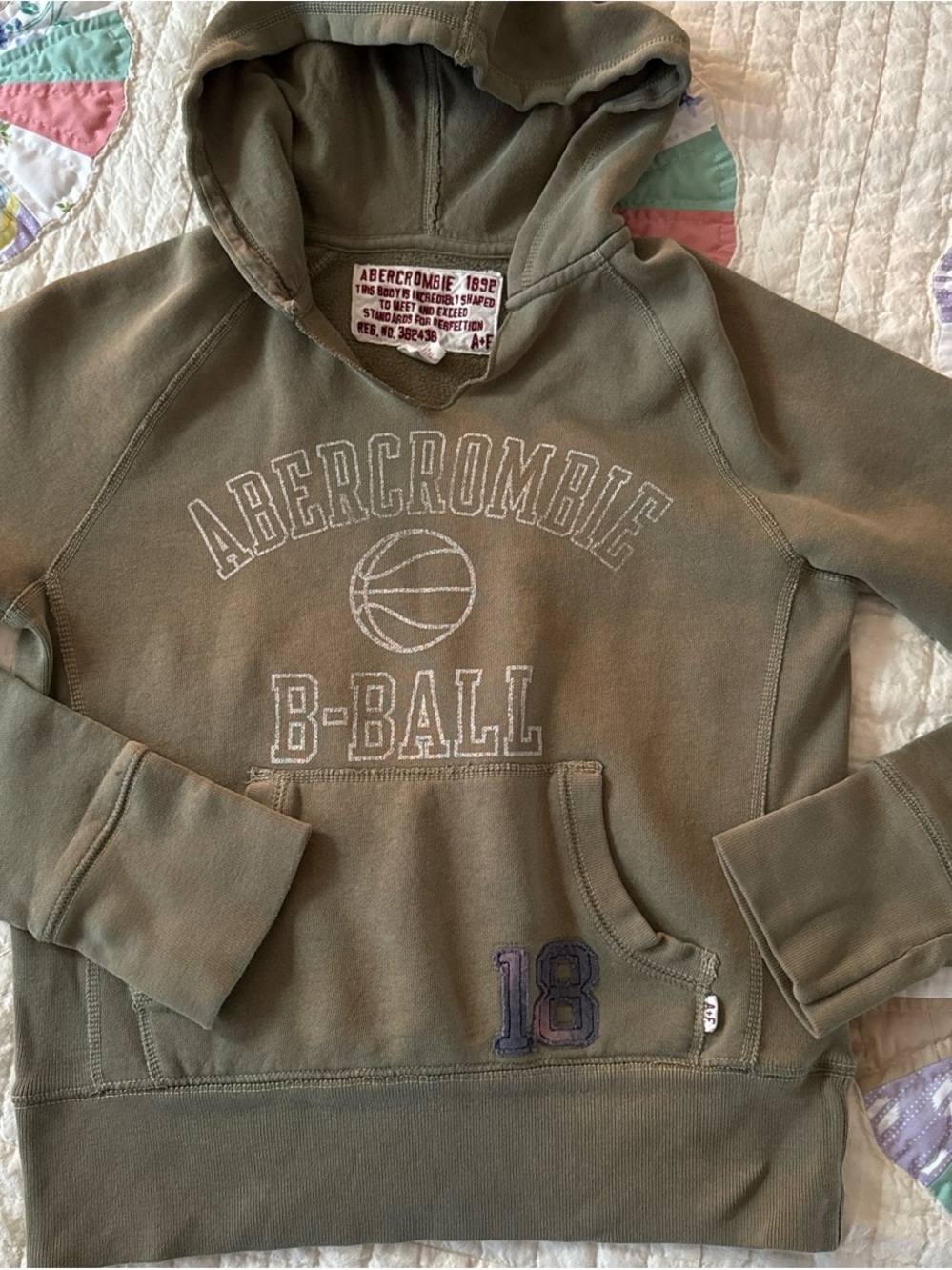 Abercrombie & Fitch Kids Olive Green B-Ball Hoodie with Number Patch
